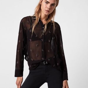 Marianna Embroidered Snake Shirt Sheer Blouse AllSaints size 0 Top All Saints